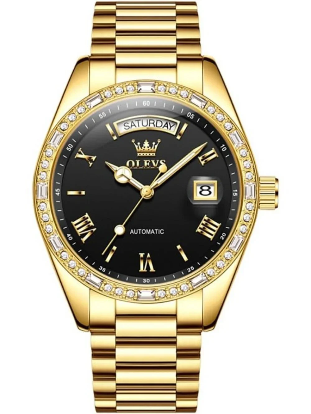 Men's Gold band & Black dial Leather Strap Classic Adjustable Dress Wrist Watch